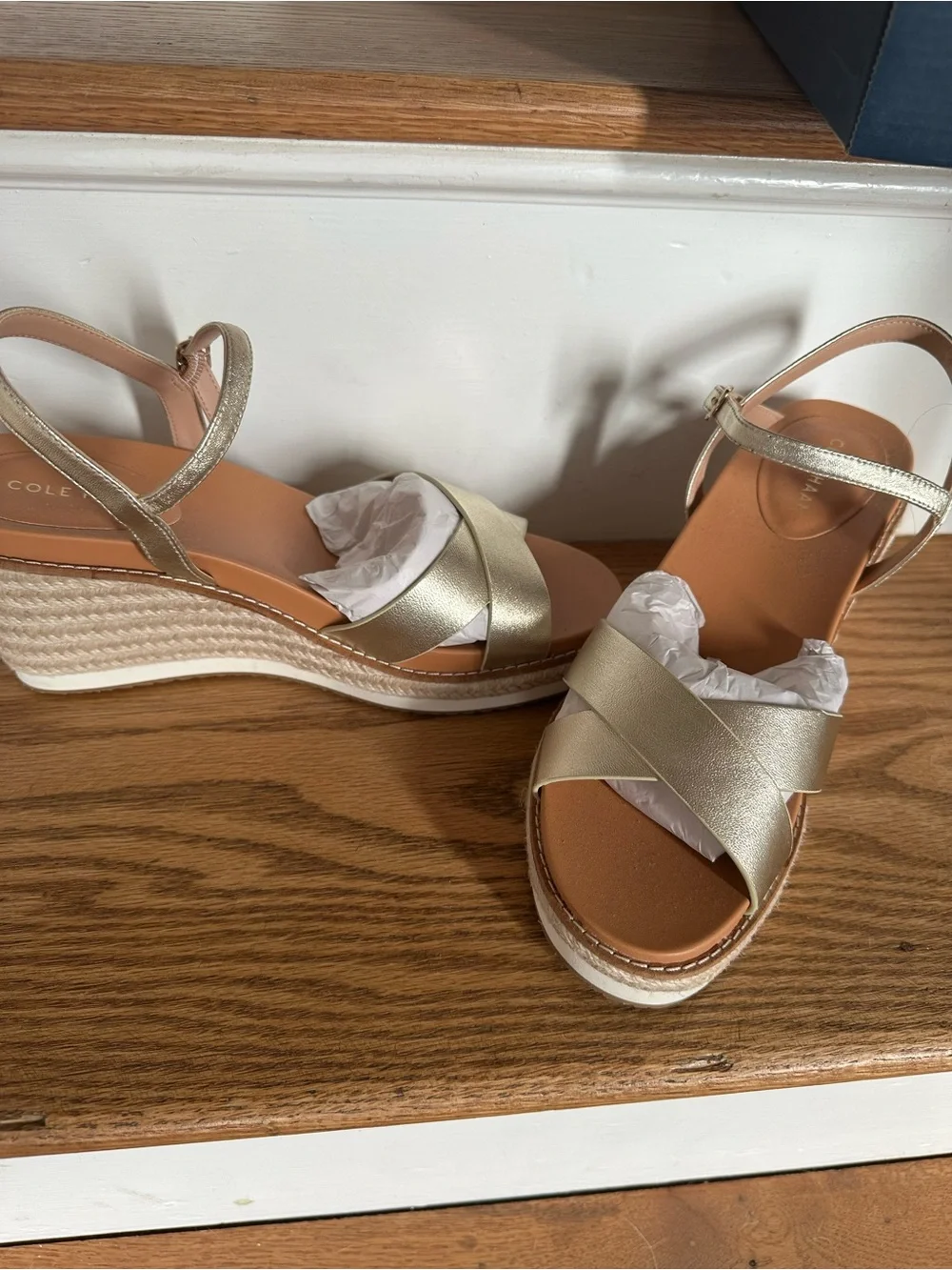 Cole Haan Soft Gold Silvee Wedge Espadrille Sandal coastal grandma wedding guest